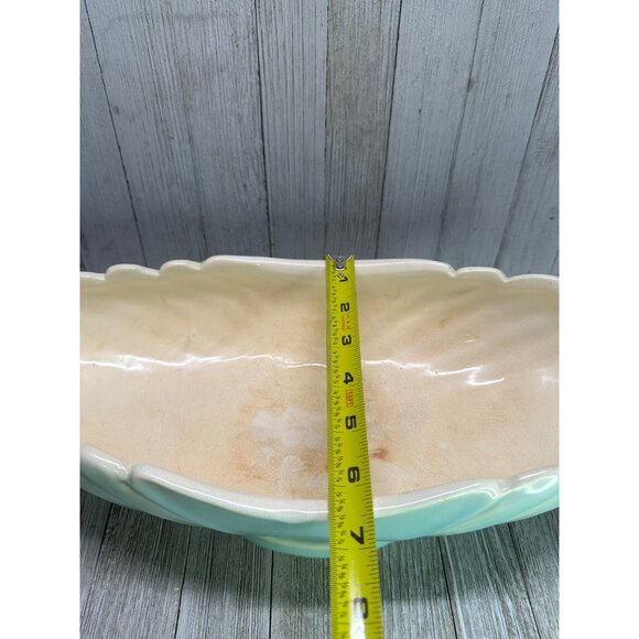 Vtg Weller Pottery Turquoise Blue Footed Bowl Shell Scalloped Design 18" Long - Picture 10 of 16